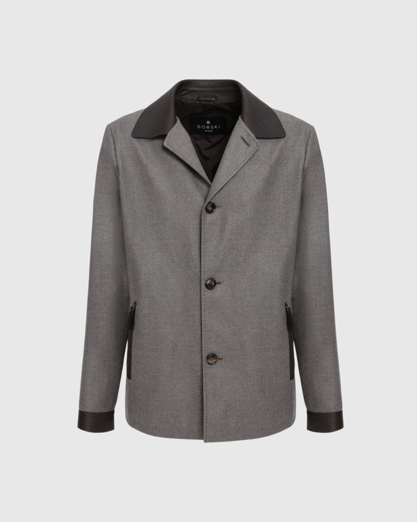 Men | Loro Piana Cashmere & Wool Jacket With Leather Trim | Taupe/Dark Brown