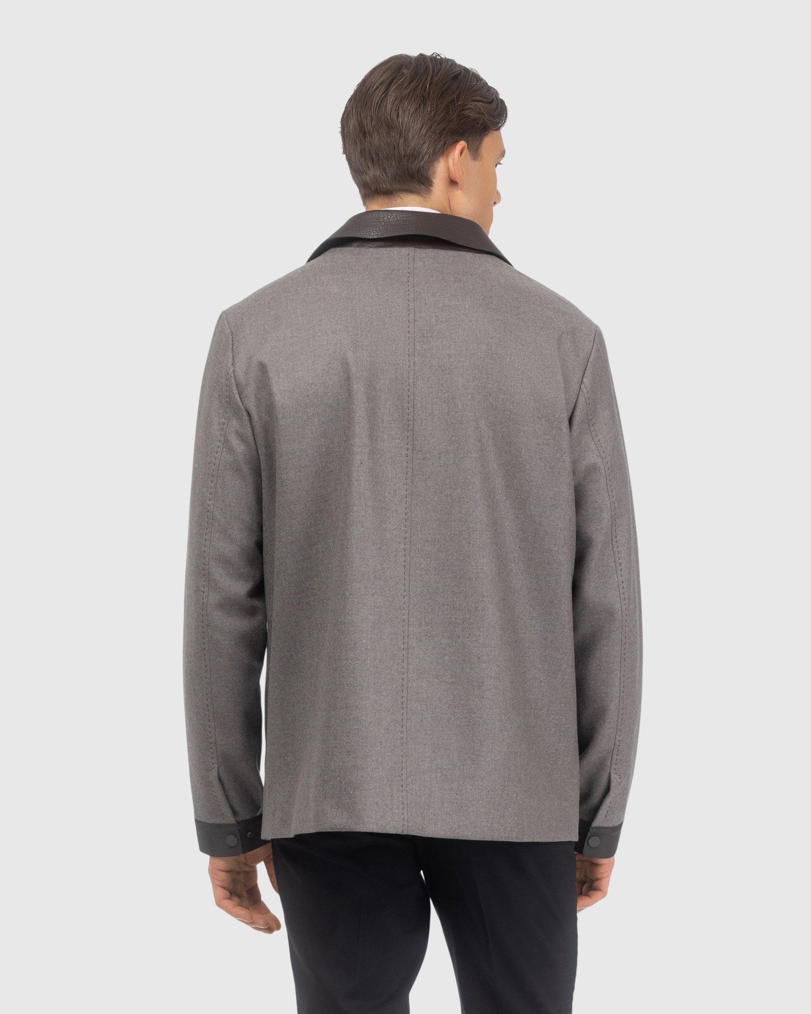 Men | Loro Piana Cashmere & Wool Jacket With Leather Trim | Taupe/Dark Brown