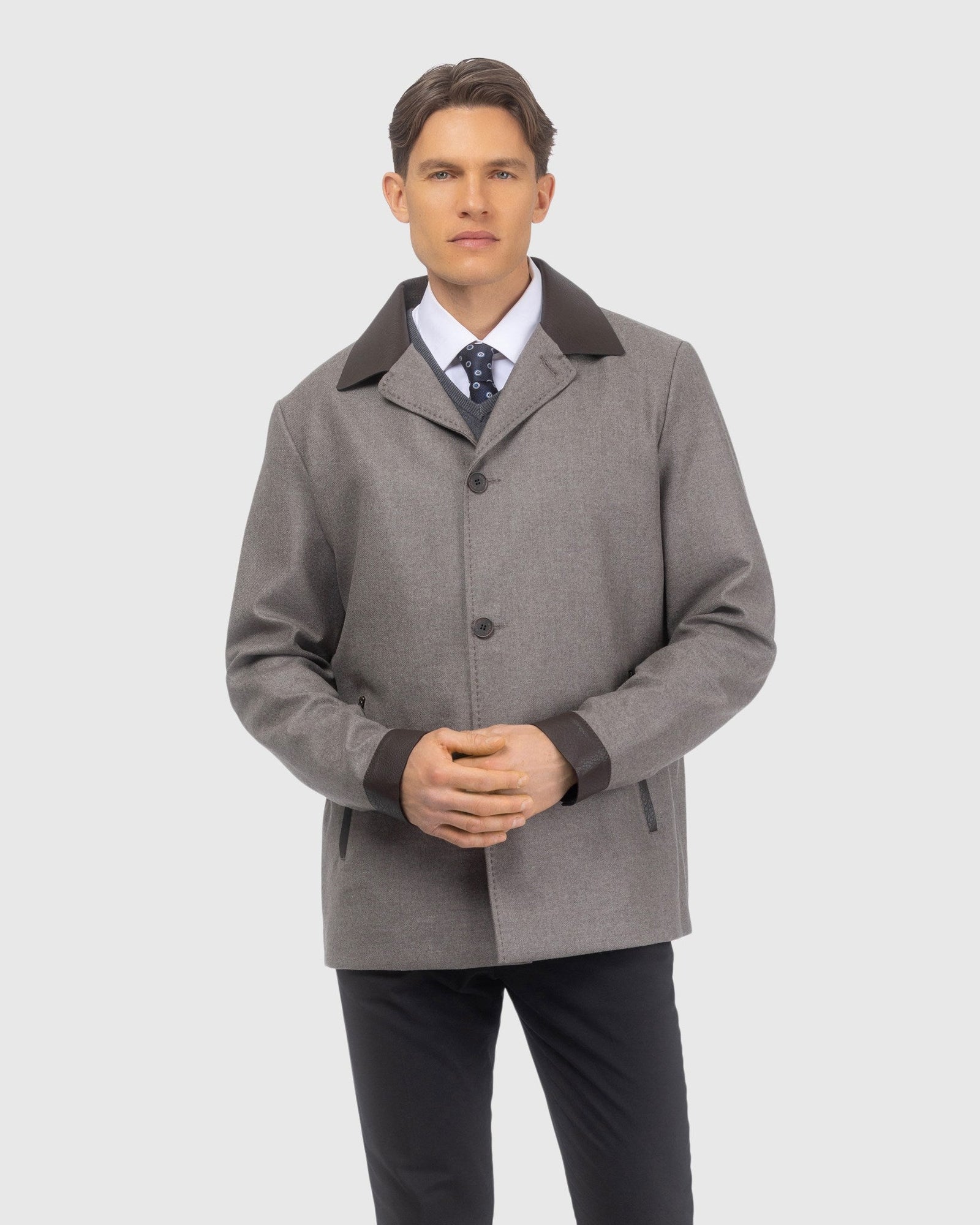Men | Loro Piana Cashmere & Wool Jacket With Leather Trim | Taupe/Dark Brown