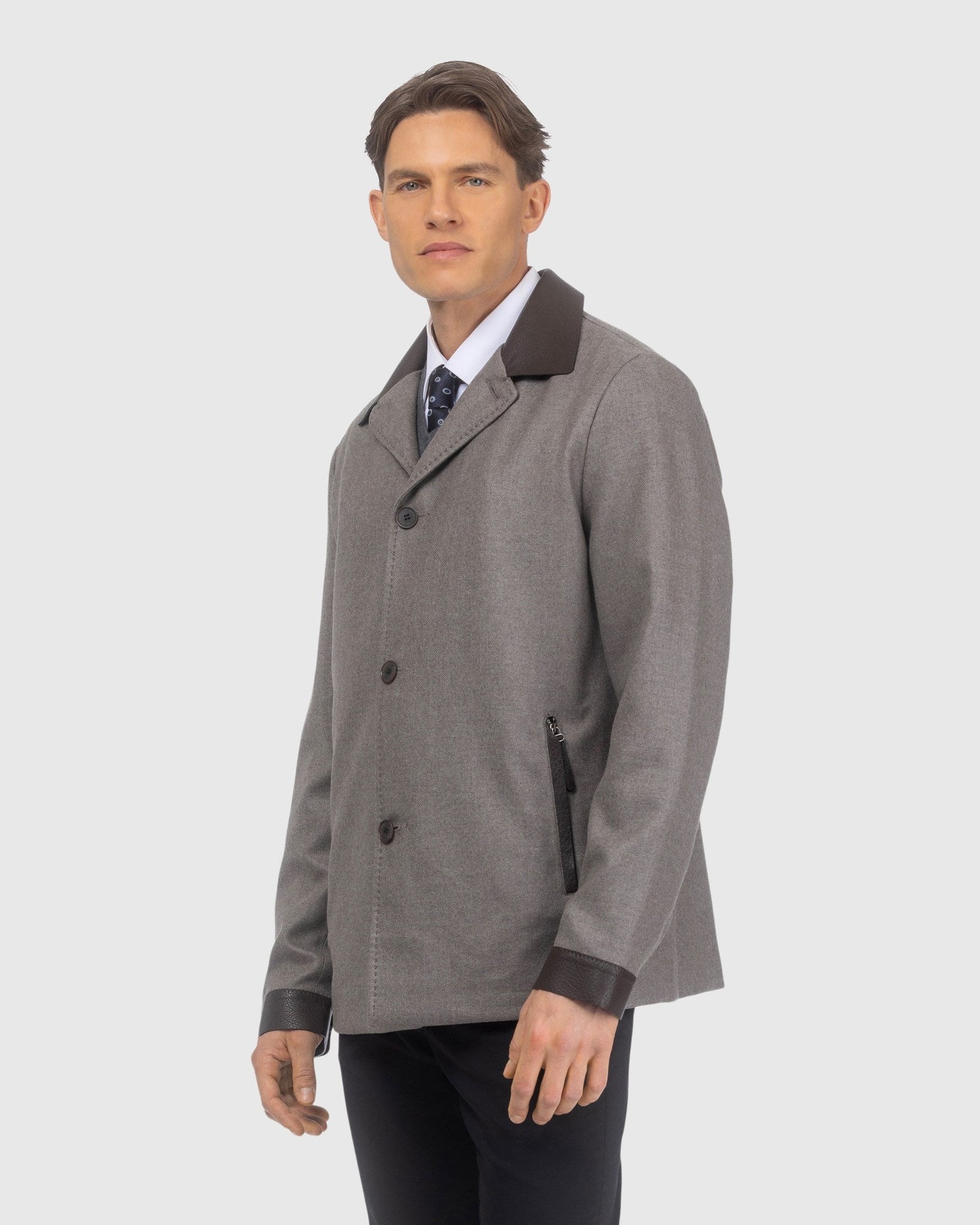 Men | Loro Piana Cashmere & Wool Jacket With Leather Trim | Taupe/Dark Brown