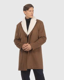 Men | Loro Piana Wool Short Coat With Merino Shearling Lamb Trim | Whiskey/White