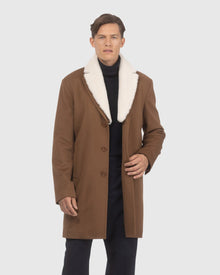Men | Loro Piana Wool Short Coat With Merino Shearling Lamb Trim | Whiskey/White