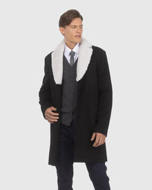 Men | Loro Piana Wool Short Coat With Merino Shearling Lamb Trim | Black/White
