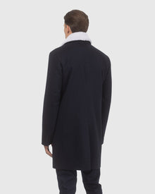 Men | Loro Piana Wool Short Coat With Merino Shearling Lamb Trim | Navy/White