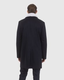 Men | Loro Piana Wool Short Coat With Merino Shearling Lamb Trim | Navy/White
