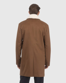 Men | Loro Piana Wool Short Coat With Merino Shearling Lamb Trim | Whiskey/White