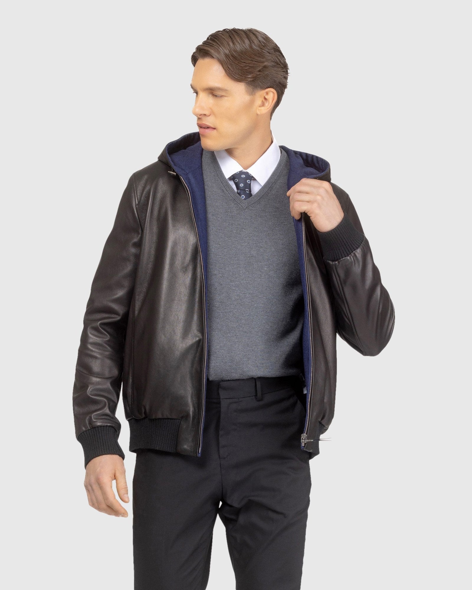 Men | Nappa Leather Parka Reversible To Loro Piana Cashmere & Wool | Black/Navy