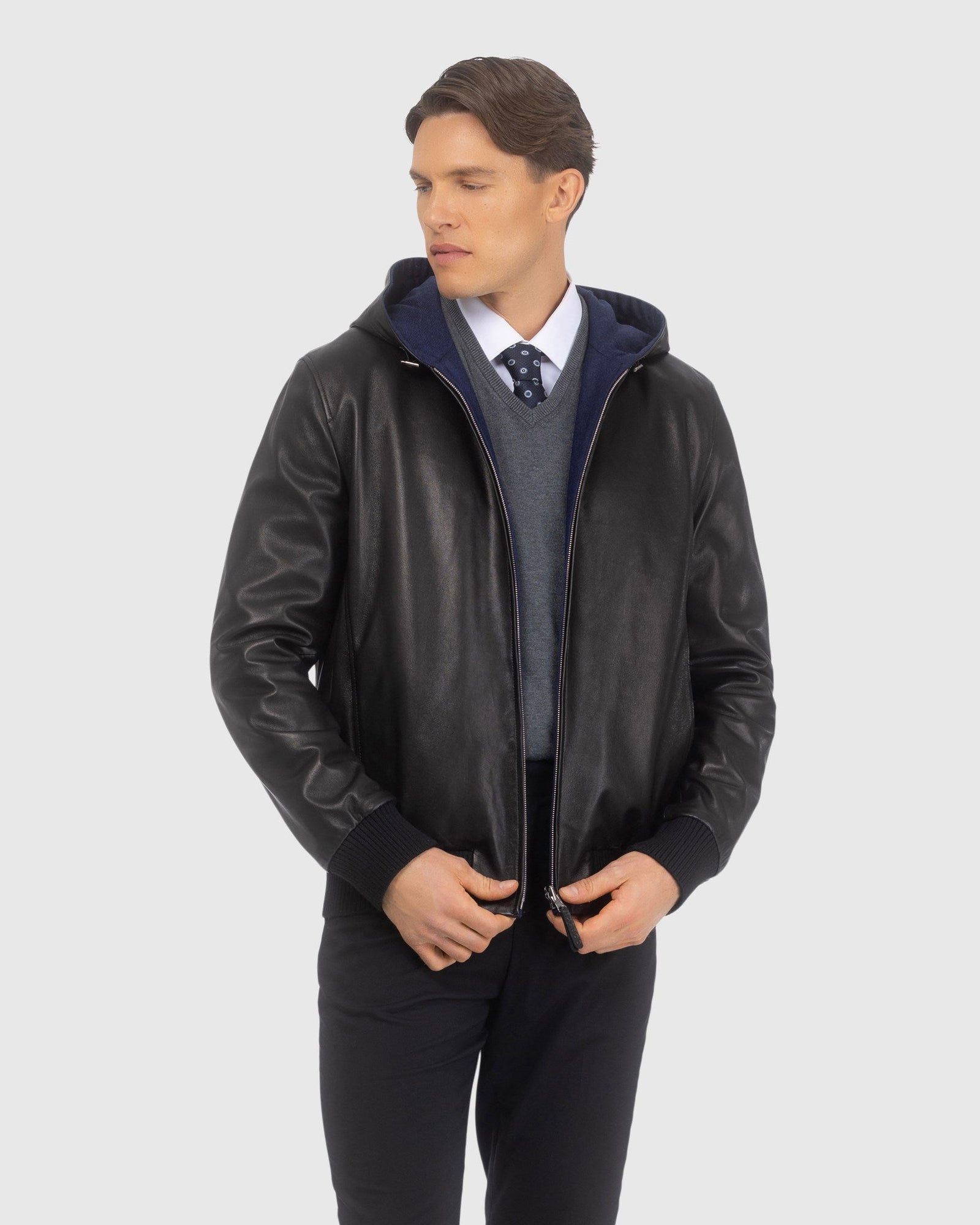 Men | Nappa Leather Parka Reversible To Loro Piana Cashmere & Wool | Black/Navy