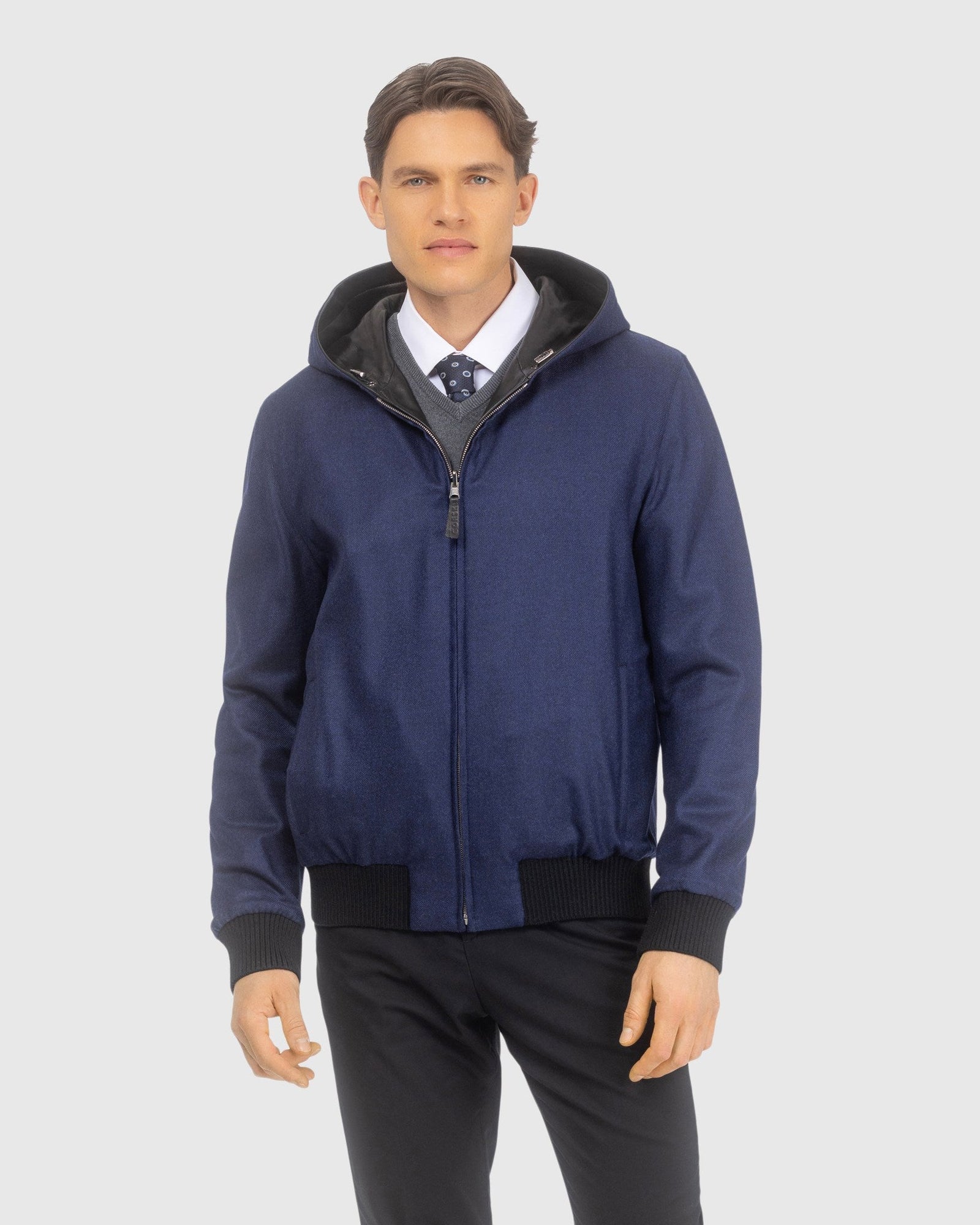 Men | Nappa Leather Parka Reversible To Loro Piana Cashmere & Wool | Black/Navy