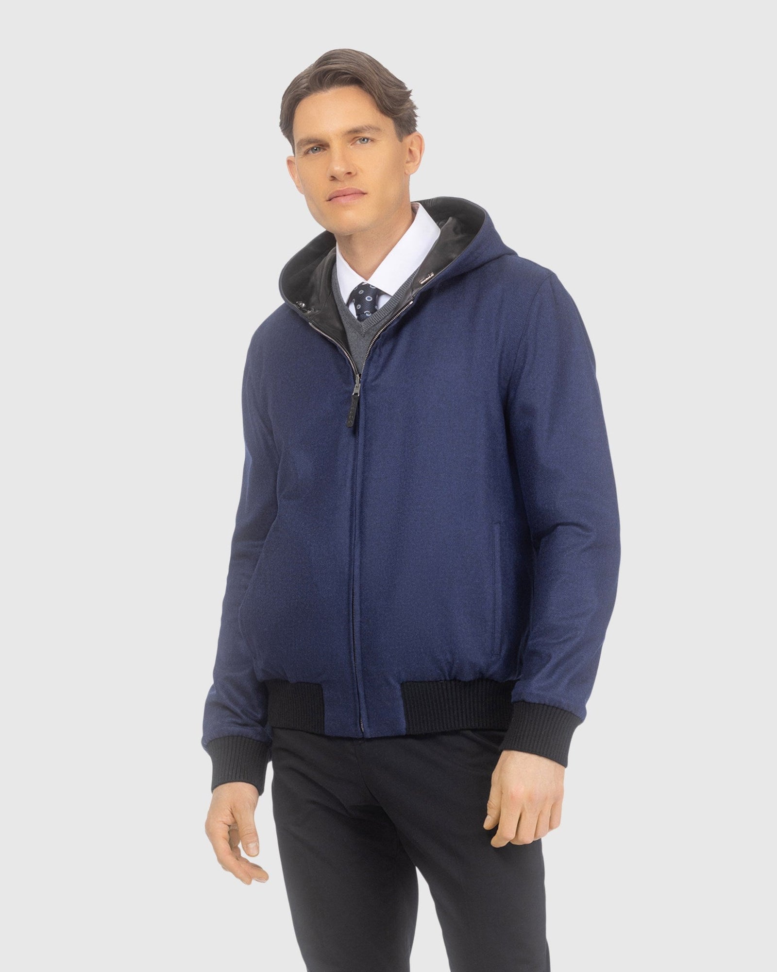 Men | Nappa Leather Parka Reversible To Loro Piana Cashmere & Wool | Black/Navy