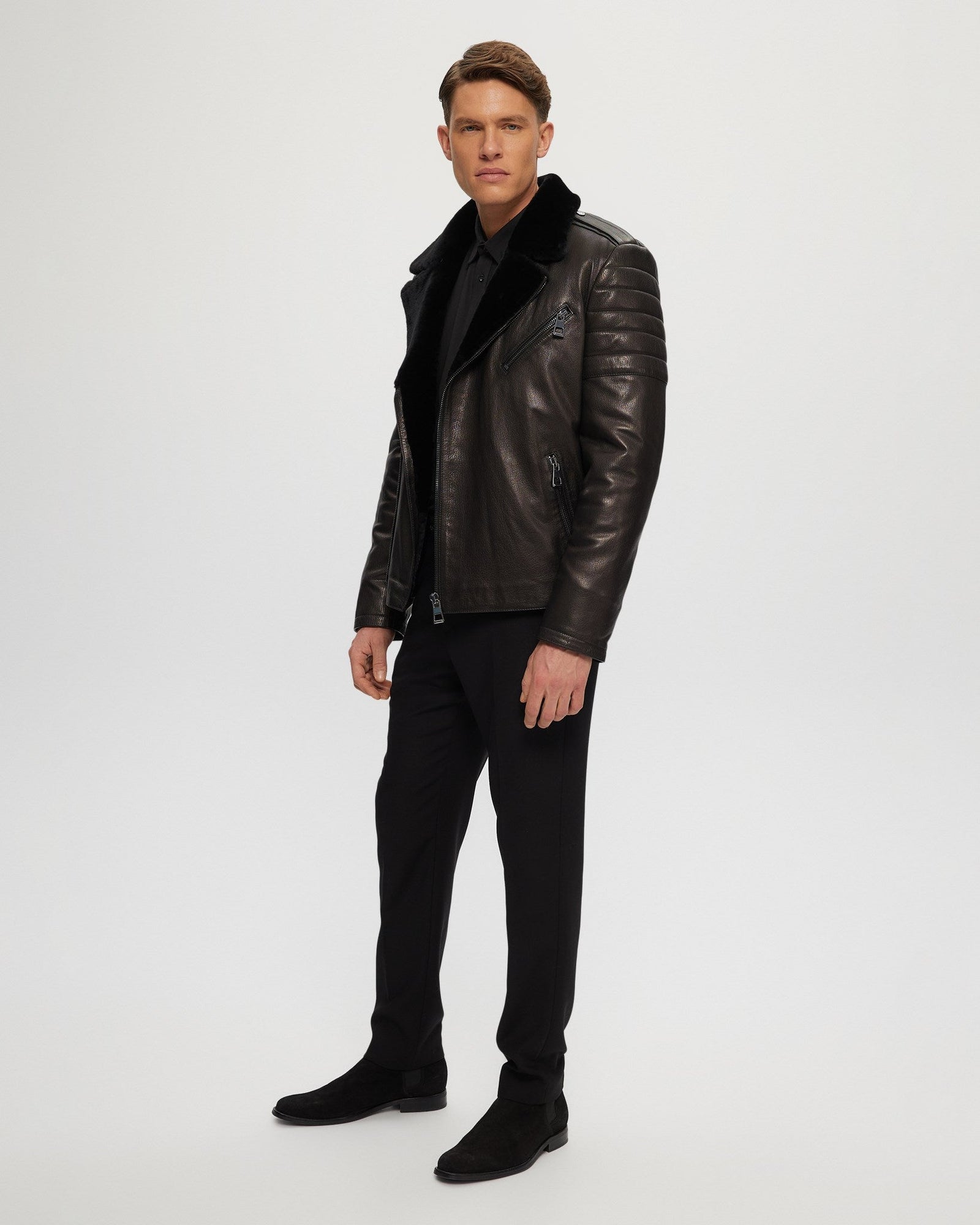 Mens Nappa Moto Jacket With Shearling Lamb Lining | Men | Black x Black