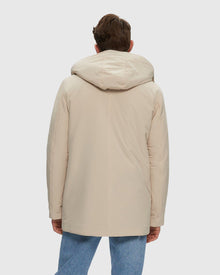 Men | Select Shearling Lamb Lined Parka With Leather Trim And Detachable Select Shearling Lamb Collar And Hood | Beige/Brown