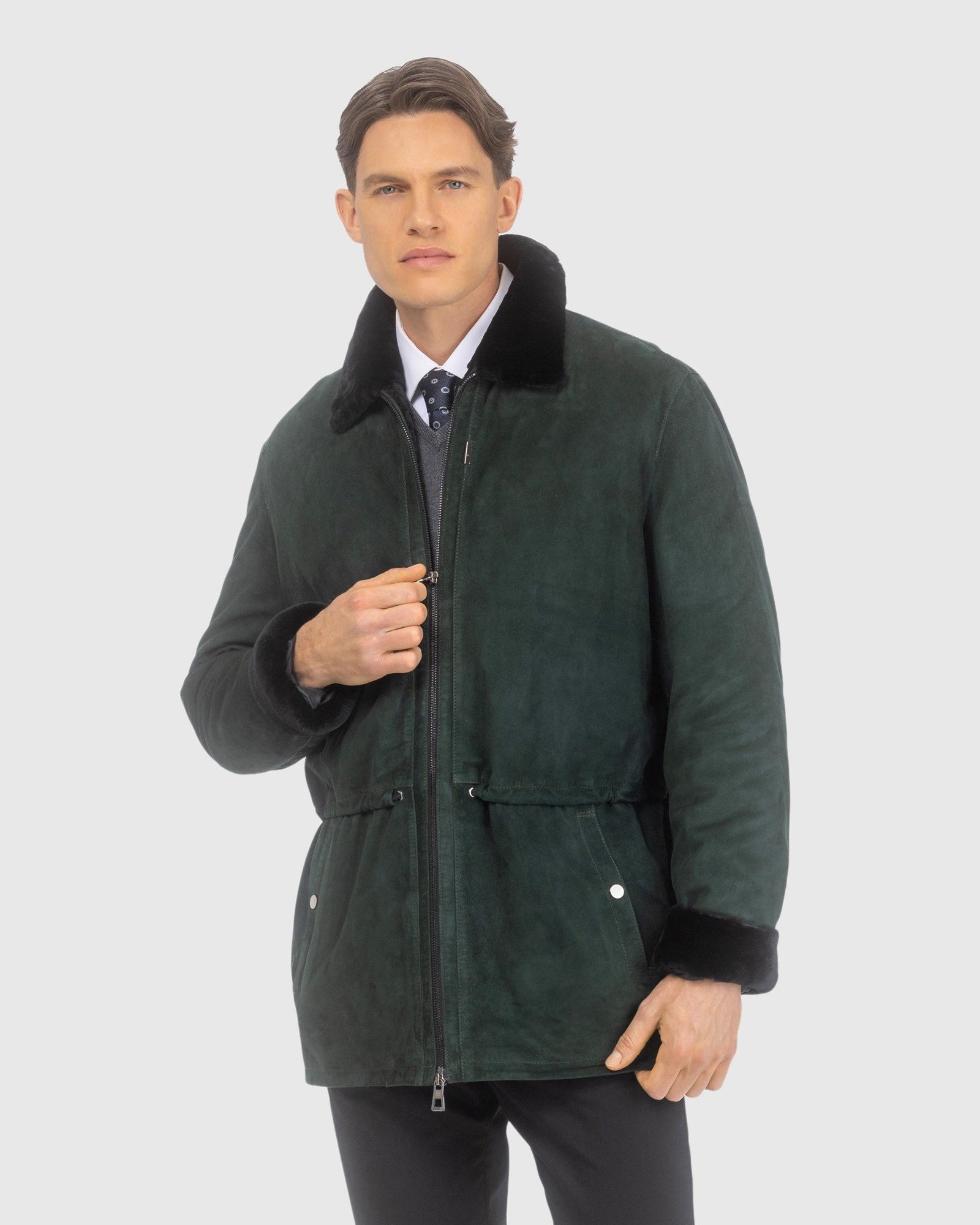 Men | Suede Jacket With Select Shearling Lamb Lining | Emerald