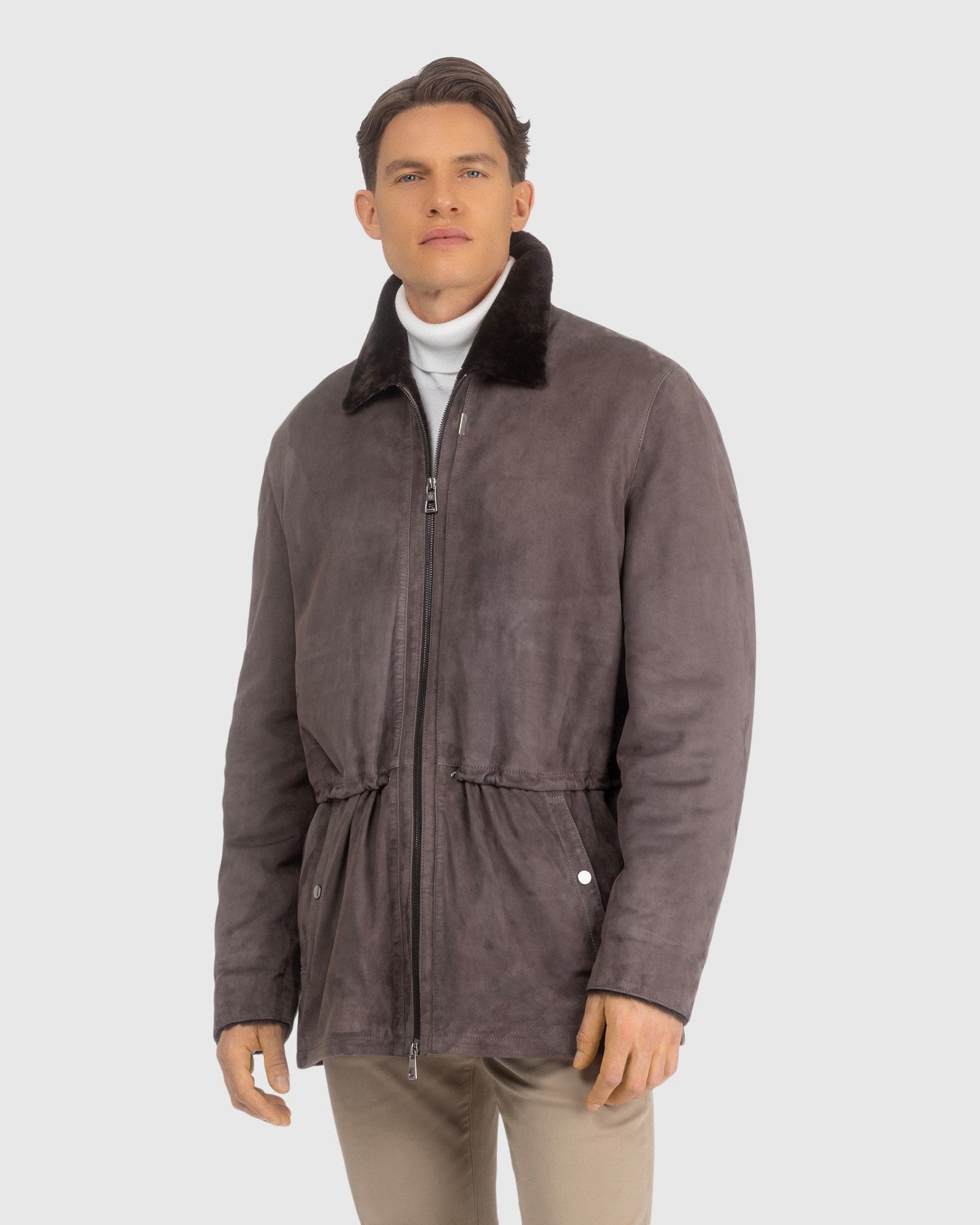 Men | Suede Jacket With Select Shearling Lamb Lining | Dark Brown