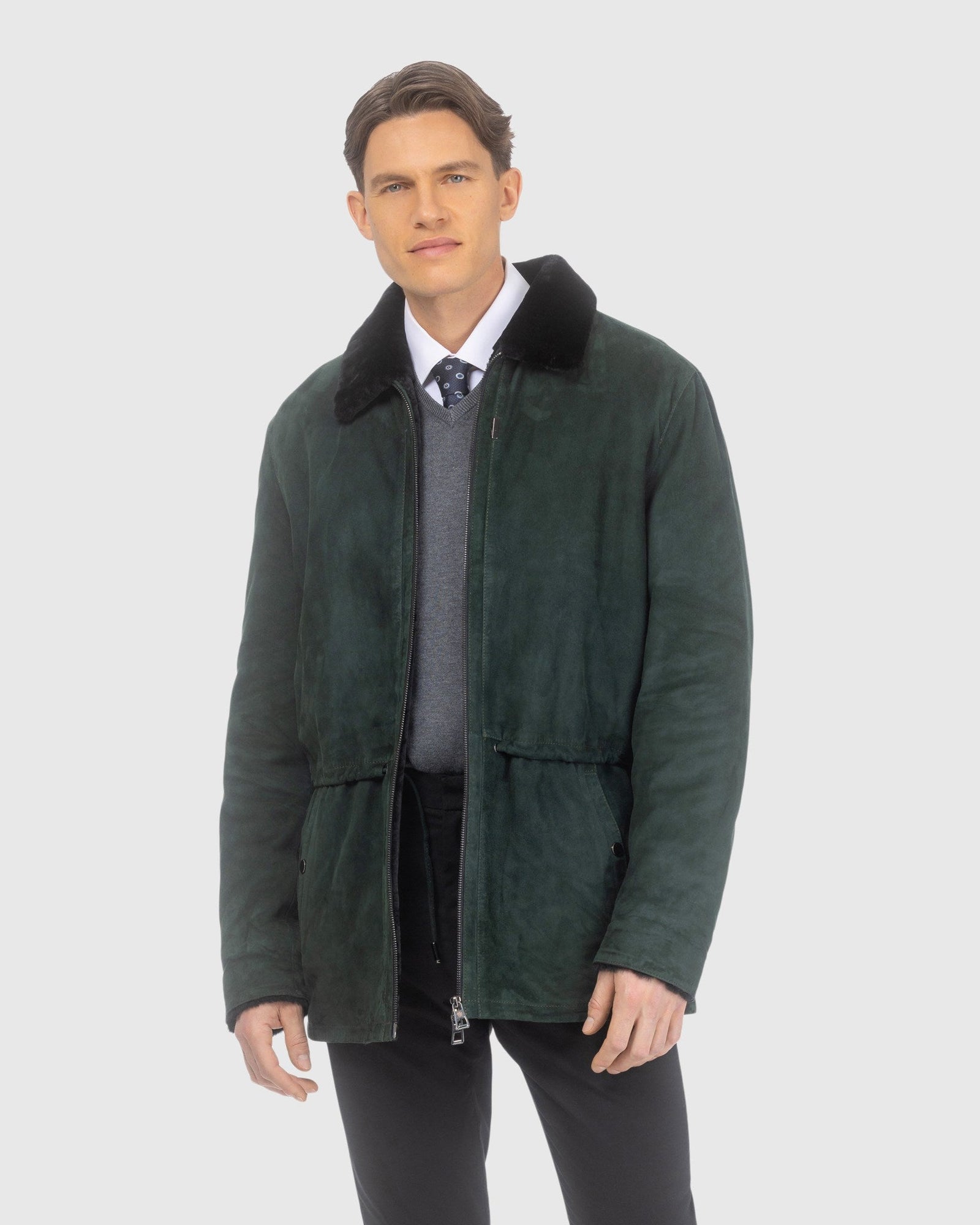 Men | Suede Jacket With Select Shearling Lamb Lining | Emerald
