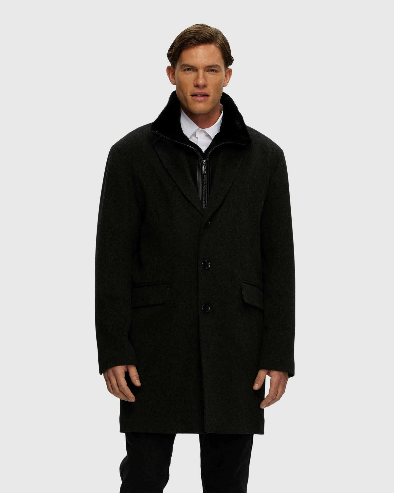 Men | Wool Stroller With Detachable Shearling Lamb Trim | Black