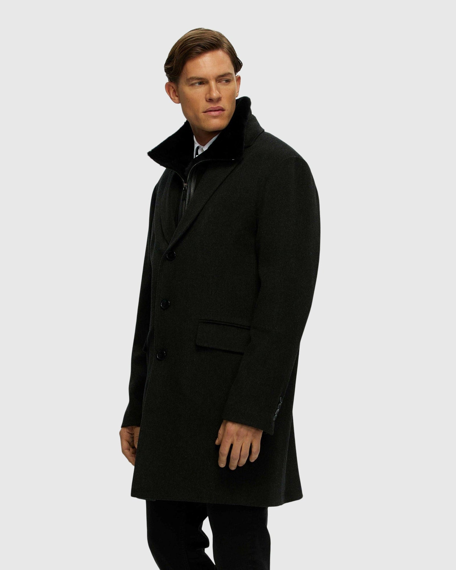 Men | Wool Stroller With Detachable Shearling Lamb Trim | Black