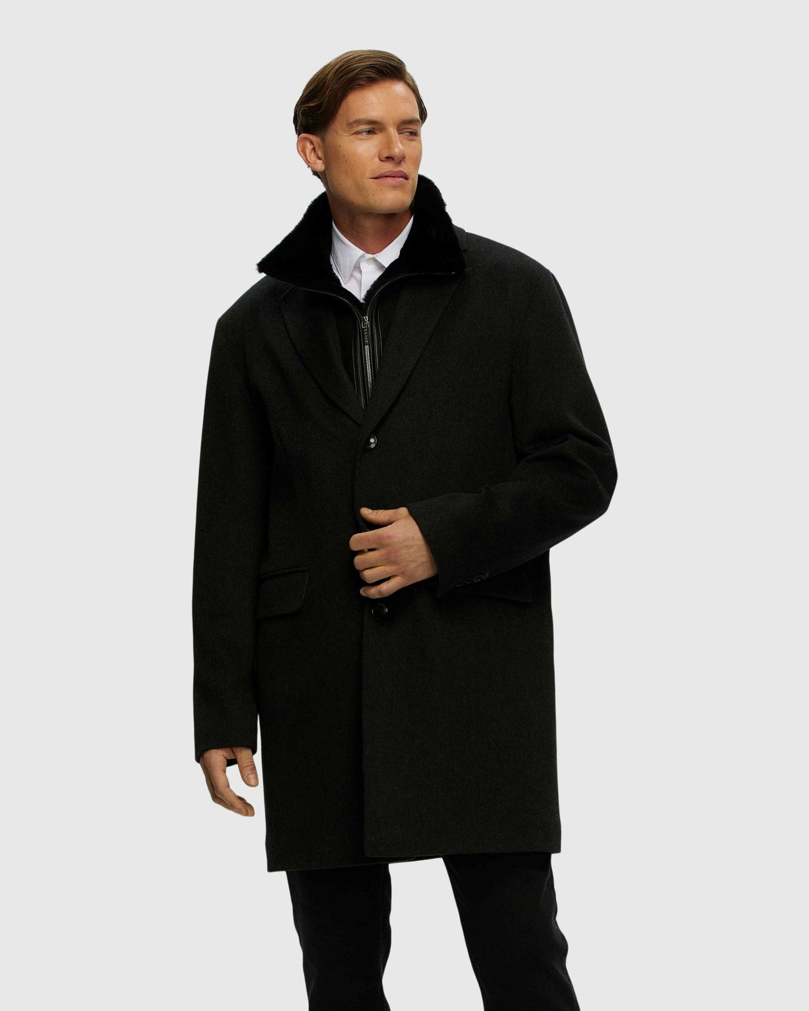 Men | Wool Stroller With Detachable Shearling Lamb Trim | Black