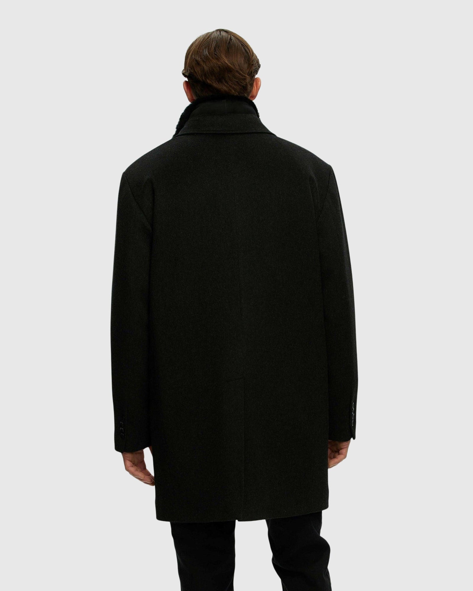 Men | Wool Stroller With Detachable Shearling Lamb Trim | Black