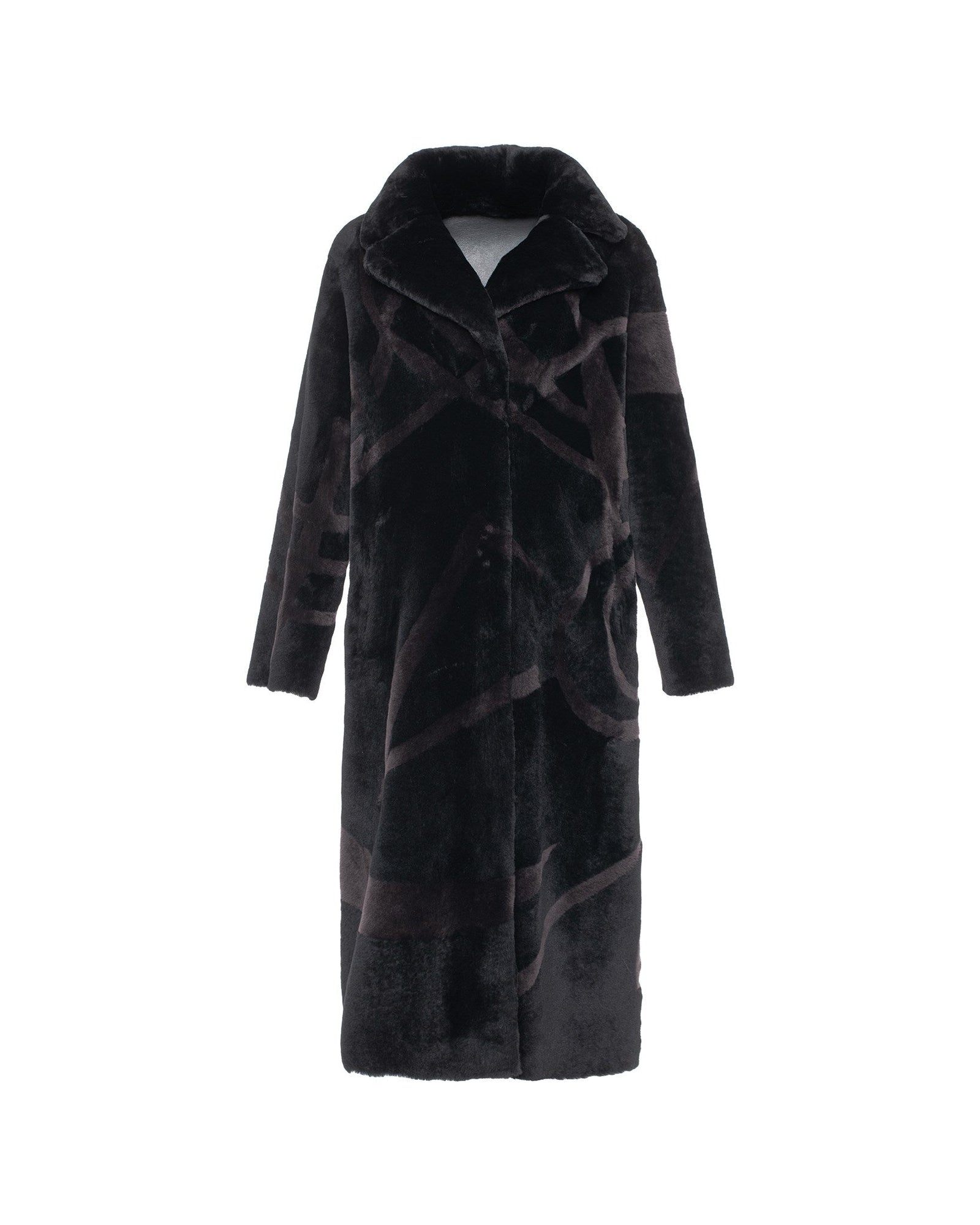 Merino Shearling Lamb Coat With Intarsia | Women | Black x Brown