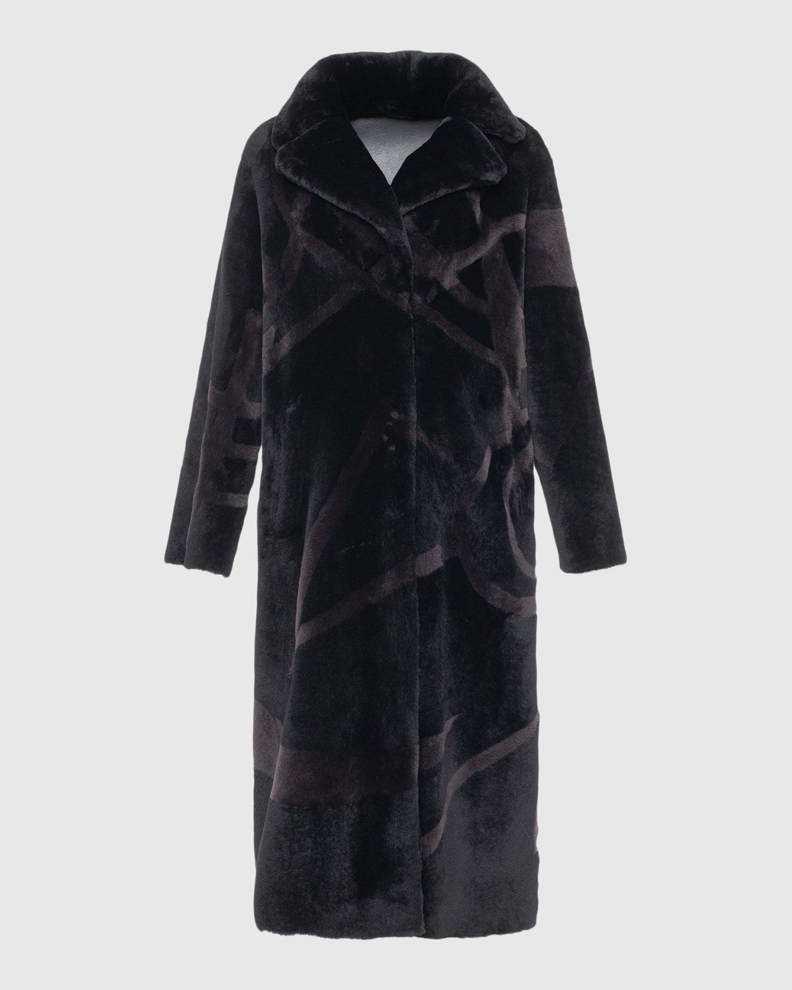 Merino Shearling Lamb Coat With Intarsia | Black/Brown