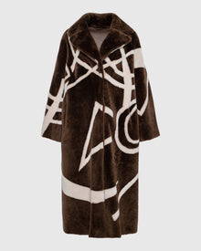 Merino Shearling Lamb Coat With Intarsia | Chestnut/Cream