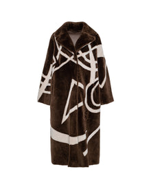 Merino Shearling Lamb Coat With Intarsia | Women | Chestnut x Cream