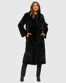 Merino Shearling Lamb Coat With Intarsia | Black/Brown