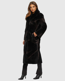 Merino Shearling Lamb Coat With Intarsia | Black/Brown