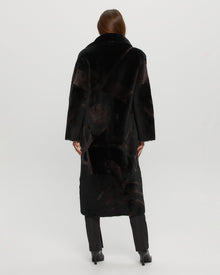 Merino Shearling Lamb Coat With Intarsia | Women | Black x Brown