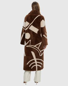 Merino Shearling Lamb Coat With Intarsia | Chestnut/Cream