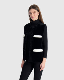 Merino Shearling Lamb Collarless Vest With Embellishment | Black/White