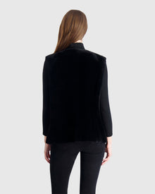 Merino Shearling Lamb Collarless Vest With Embellishment | Black/White