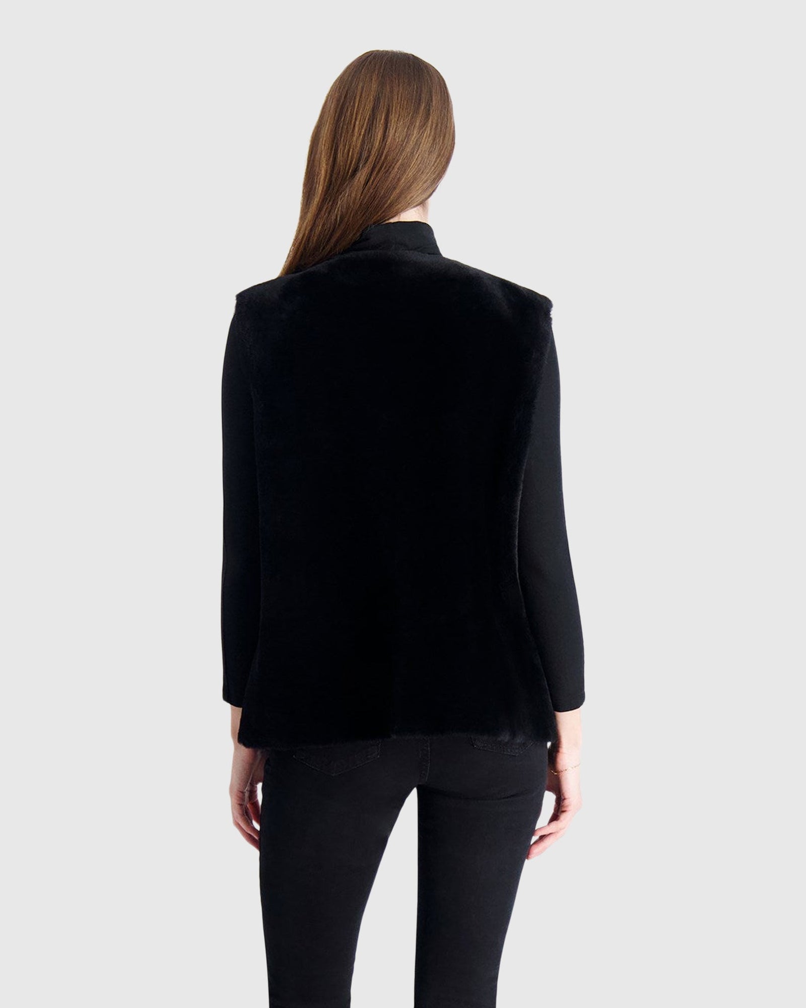 Merino Shearling Lamb Collarless Vest With Embellishment | Black/White