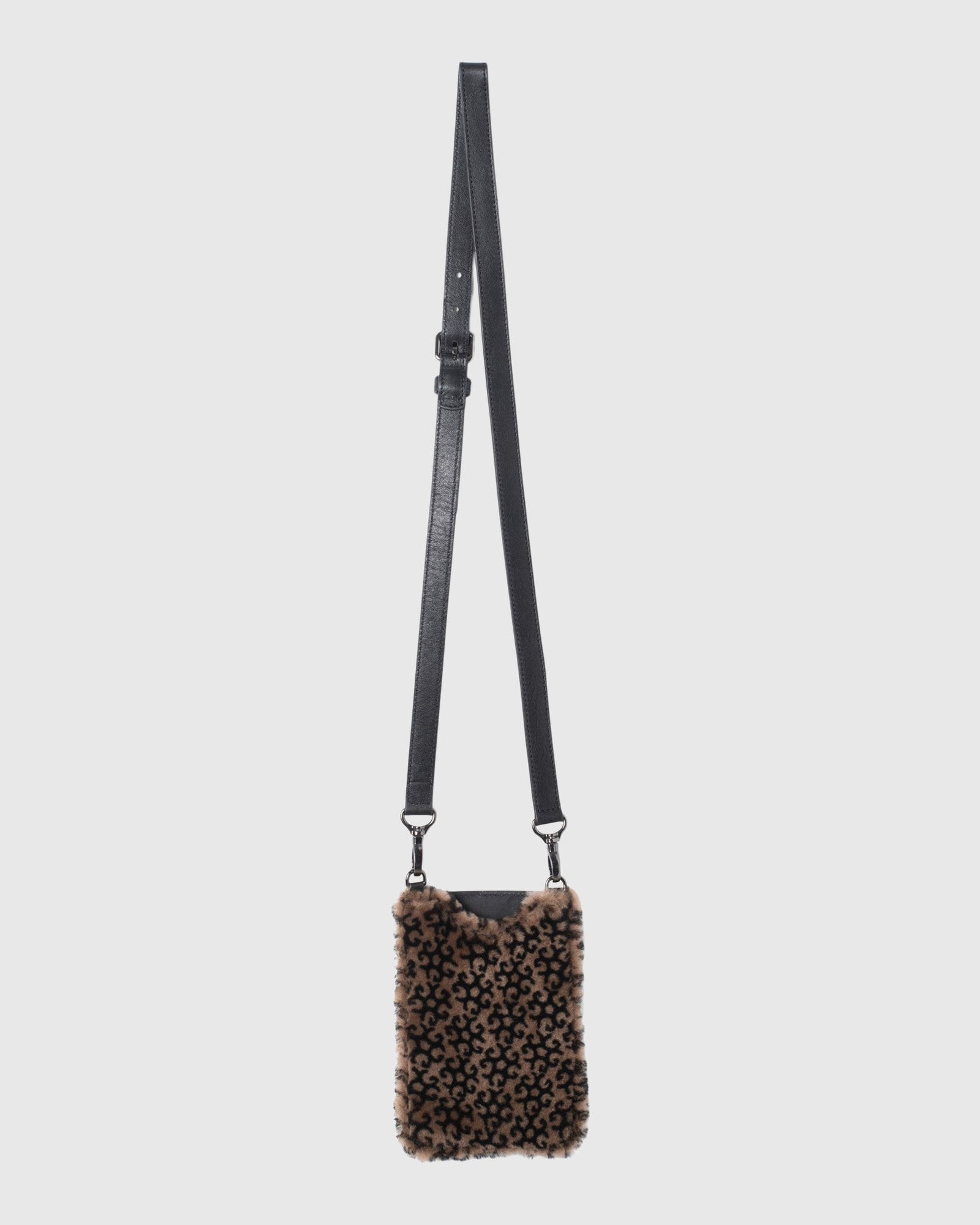 Merino Shearling Lamb Iphone/Credit Card Crossbody Bag | Brown/Black Insignia