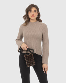 Merino Shearling Lamb Iphone/Credit Card Crossbody Bag | Brown/Black Insignia