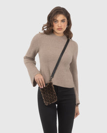 Merino Shearling Lamb Iphone/Credit Card Crossbody Bag | Brown/Black Insignia