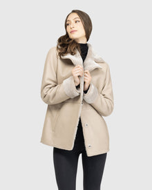 Merino Shearling Lamb Jacket With Embroidered Trim, Belt | Taupe Brisa