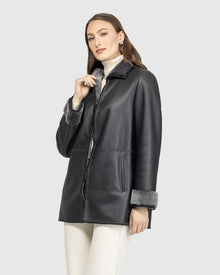 Merino Shearling Lamb Jacket With Embroidered Trim | Black Brisa