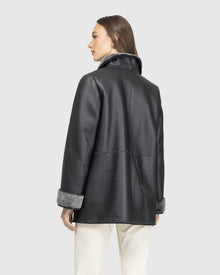 Merino Shearling Lamb Jacket With Embroidered Trim | Black Brisa