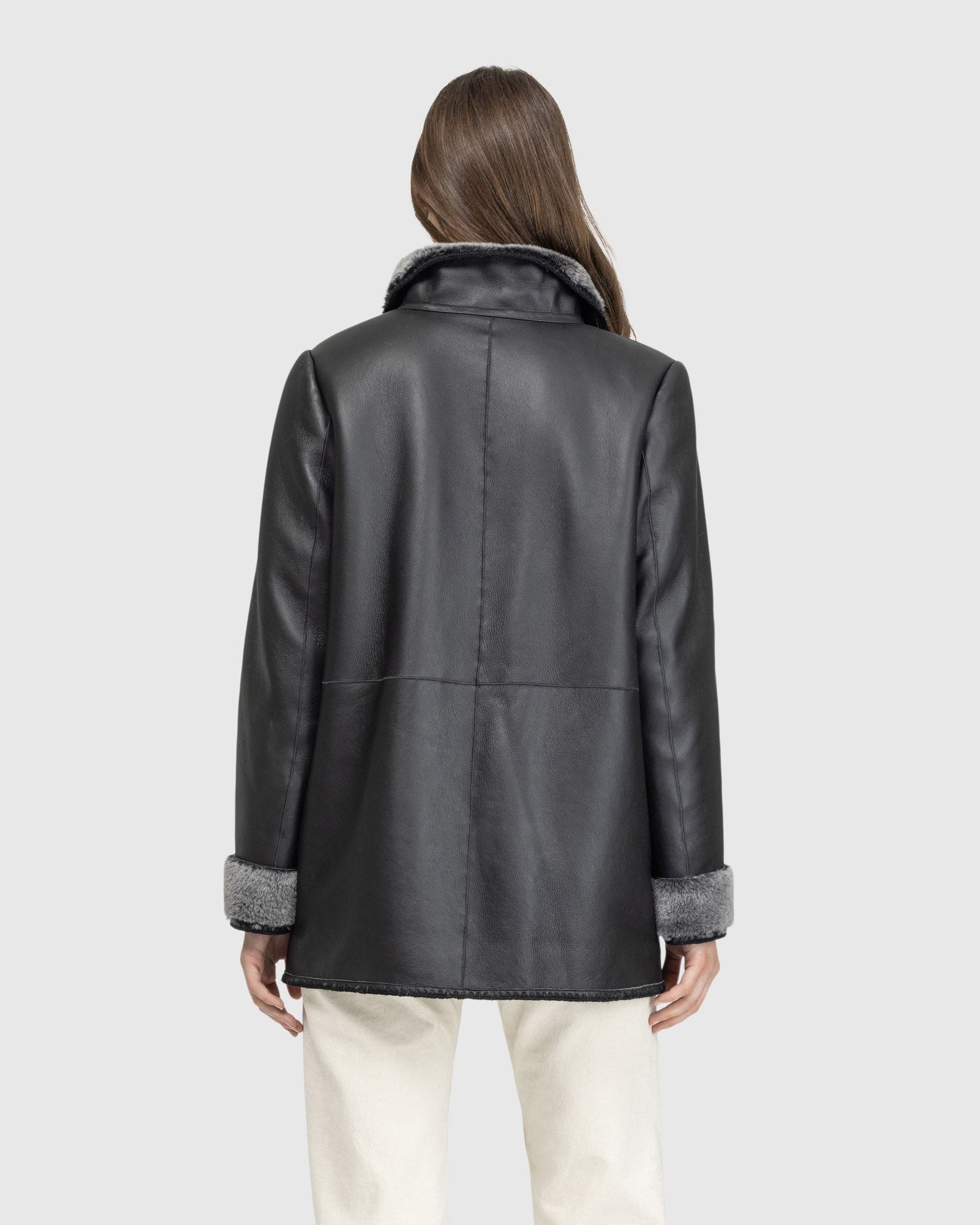 Merino Shearling Lamb Jacket With Embroidered Trim | Black Brisa