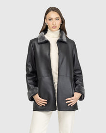 Merino Shearling Lamb Jacket With Embroidered Trim | Black Brisa