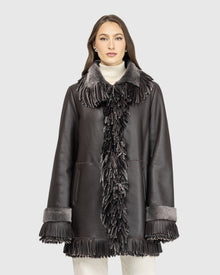 Merino Shearling Lamb Jacket With Fringes | Brown Brisa