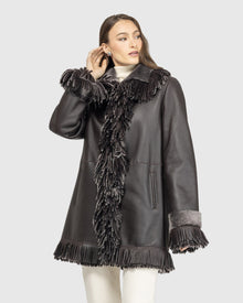 Merino Shearling Lamb Jacket With Fringes | Brown Brisa