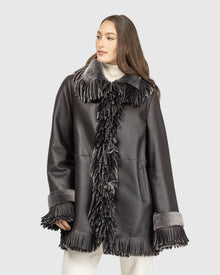 Merino Shearling Lamb Jacket With Fringes | Brown Brisa