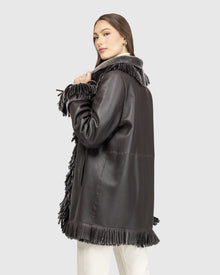 Merino Shearling Lamb Jacket With Fringes | Brown Brisa
