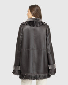 Merino Shearling Lamb Jacket With Fringes | Brown Brisa