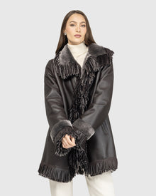 Merino Shearling Lamb Jacket With Fringes | Brown Brisa
