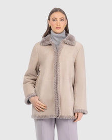 Merino Shearling Lamb Jacket With Whipstitch Trim | Taupe