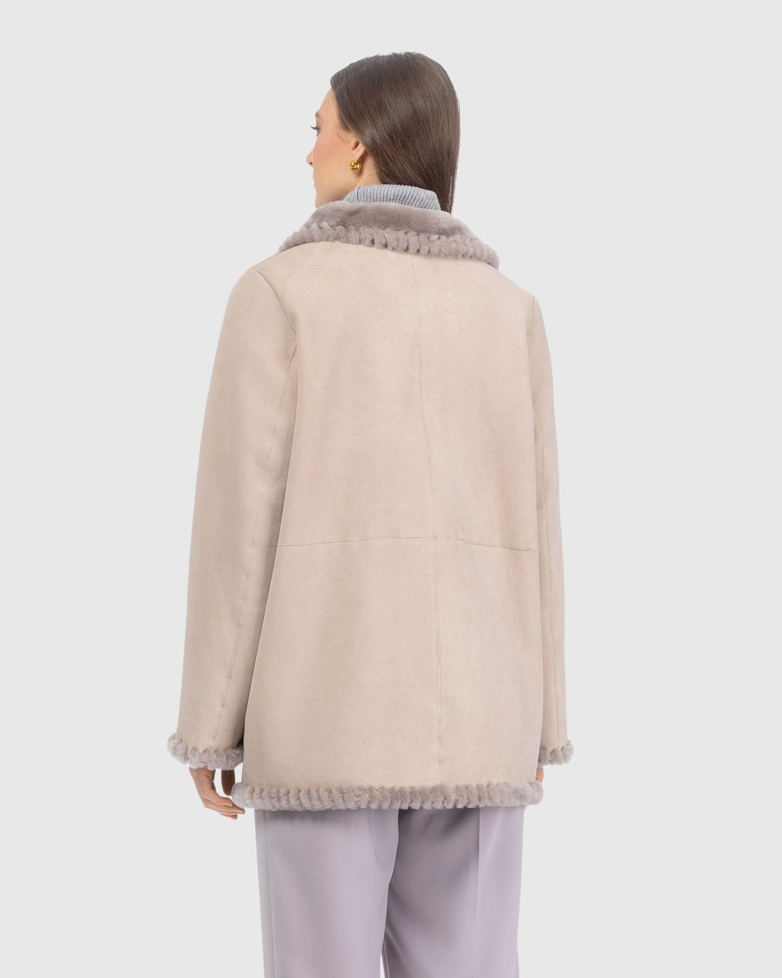Merino Shearling Lamb Jacket With Whipstitch Trim | Taupe